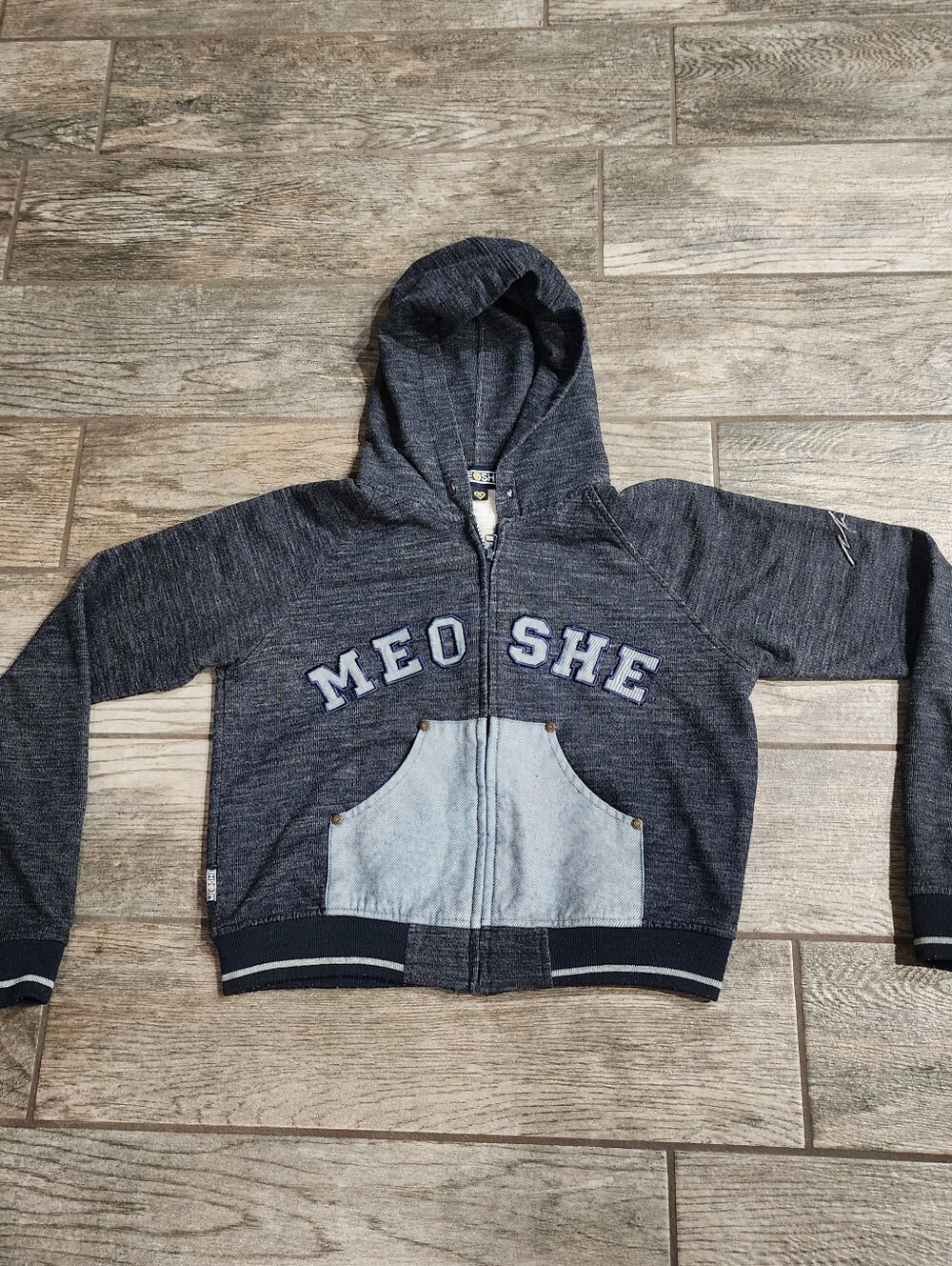 Late 90s Y2K Meoshe Cropped Zip Up Hoodie Junior Medium